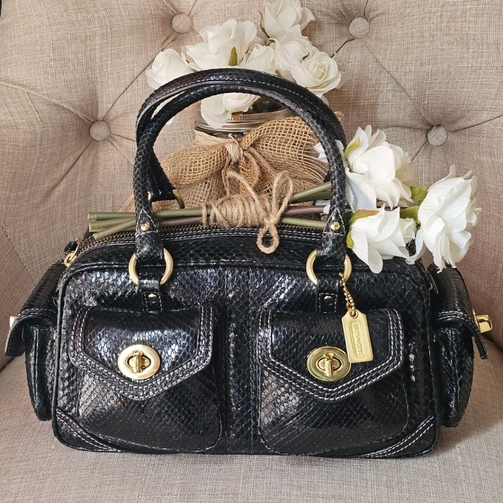 Vintage Coach Genuine Python Gallery Pocket Sachel # 8A84 ( Black ) - Picture 10 of 16